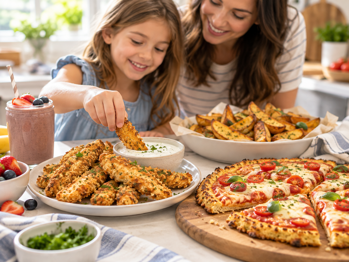Swapping fries for fresh fruit is one of the easiest ways to upgrade a fast food meal. A bowl containing fresh berries, almonds, and avocado halves, representing healthy side dish alternatives.
