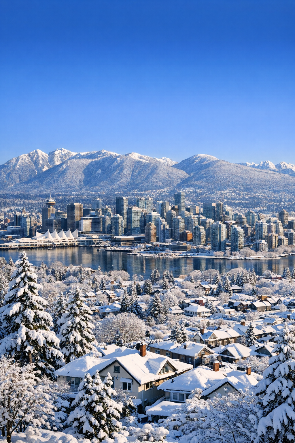 V2 - Durable Customer Success serves small business owners across the Vancouver area. Vancouver skyline covered in snow, representing the local Vancouver business community served by V2