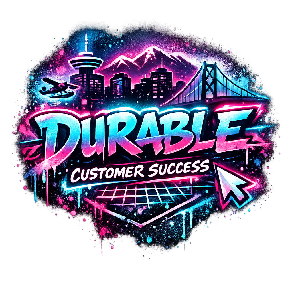 Streetwear logo for Durable Customer Success with Vancouver urban vibe, spray paint textures, and neon glow.