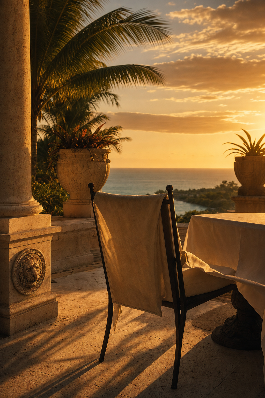 High-impact vertical video transforms social media browsing into direct booking intent. A vertical cinematic shot of a luxury hotel terrace overlooking a city, optimized for social media engagement.
