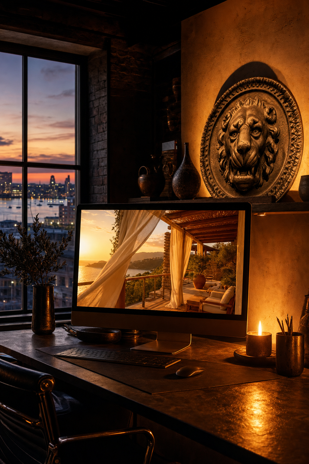 AI-enhanced video content creates an emotional bond with potential guests before they book. A portrait orientation shot of a modern luxury living space designed for social media storytelling.