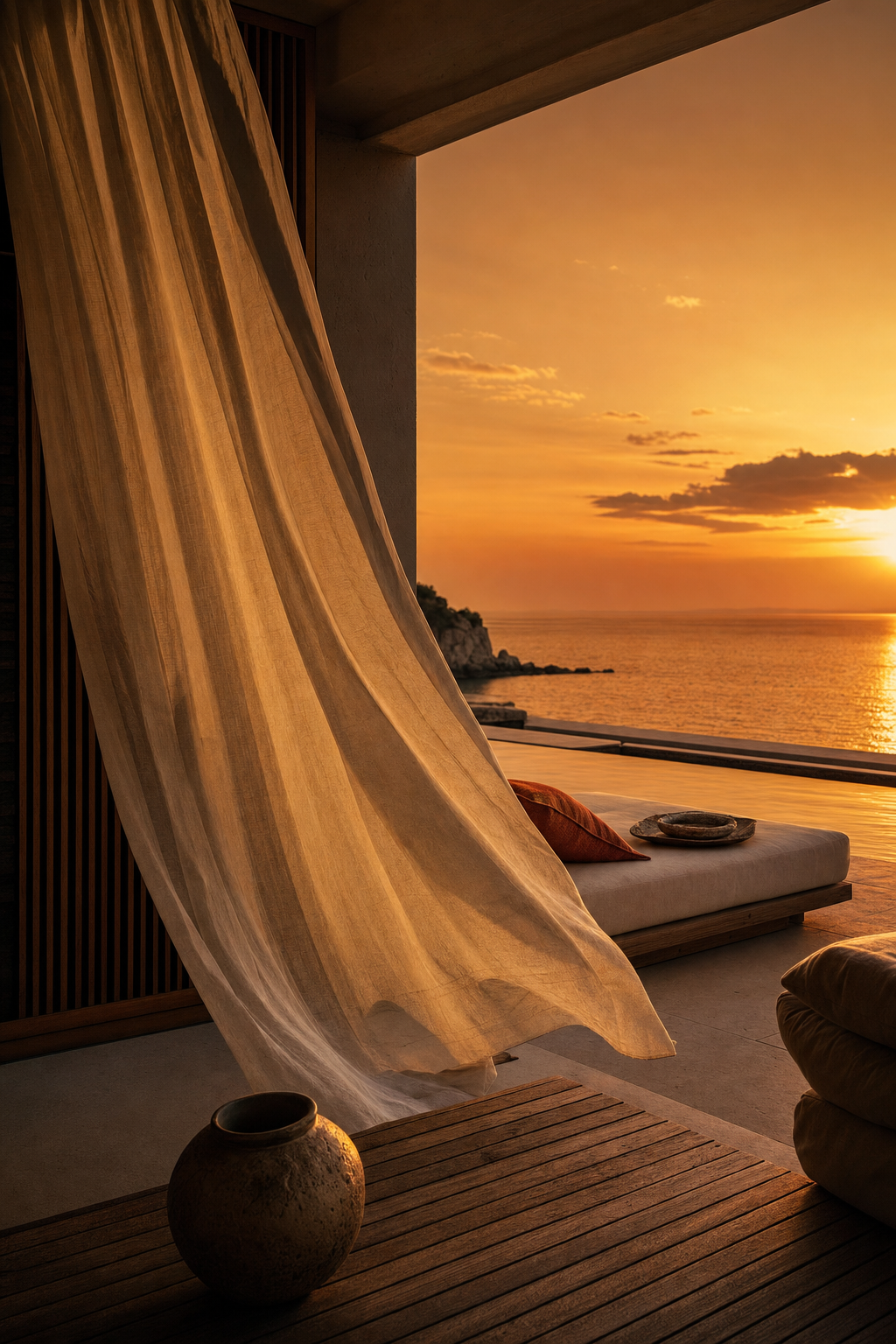 Cinematic video helps guests visualize their entire day, from deep work to deep relaxation. A high-end resort pool area transitioning from daytime business center to evening relaxation zone.