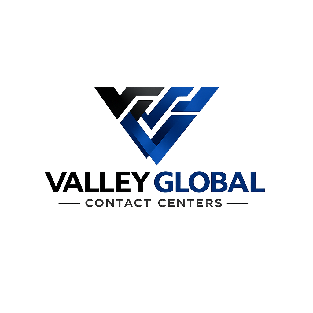 Valley Global Contact Centers logo with angular designs and sans-serif font