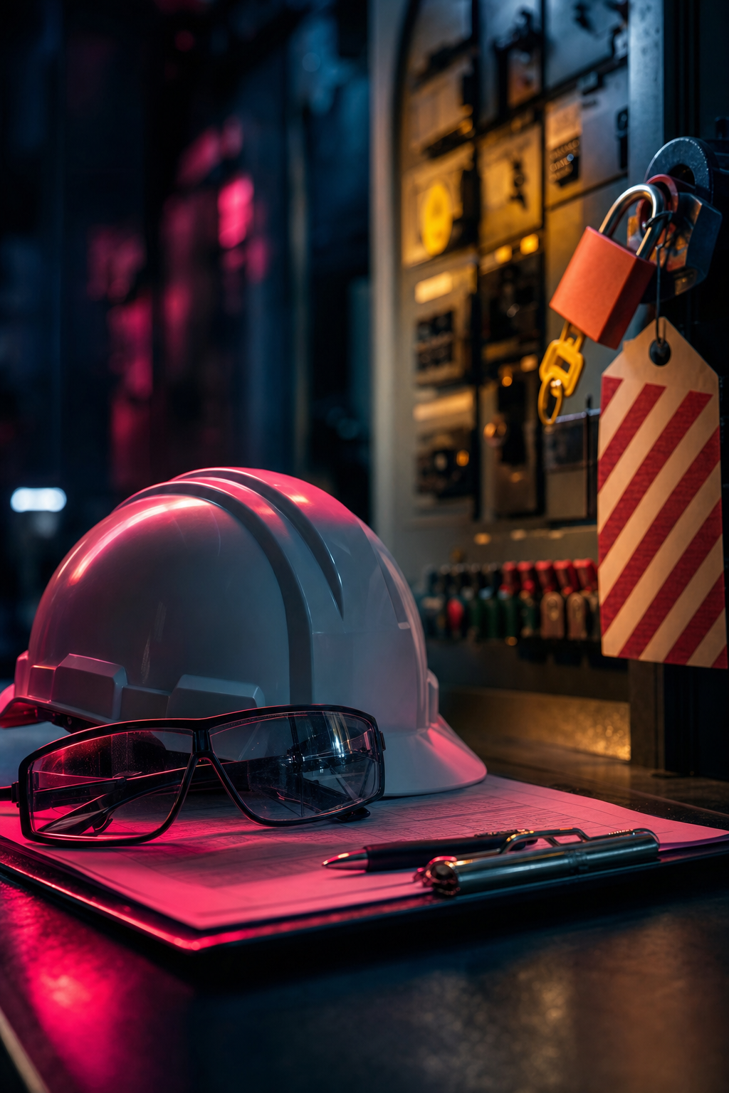 Florida's coastal environment requires frequent inspections of electrical components to prevent corrosion-related failures. Safety consultant explaining electrical hazards to a business owner in a humid workplace environment.