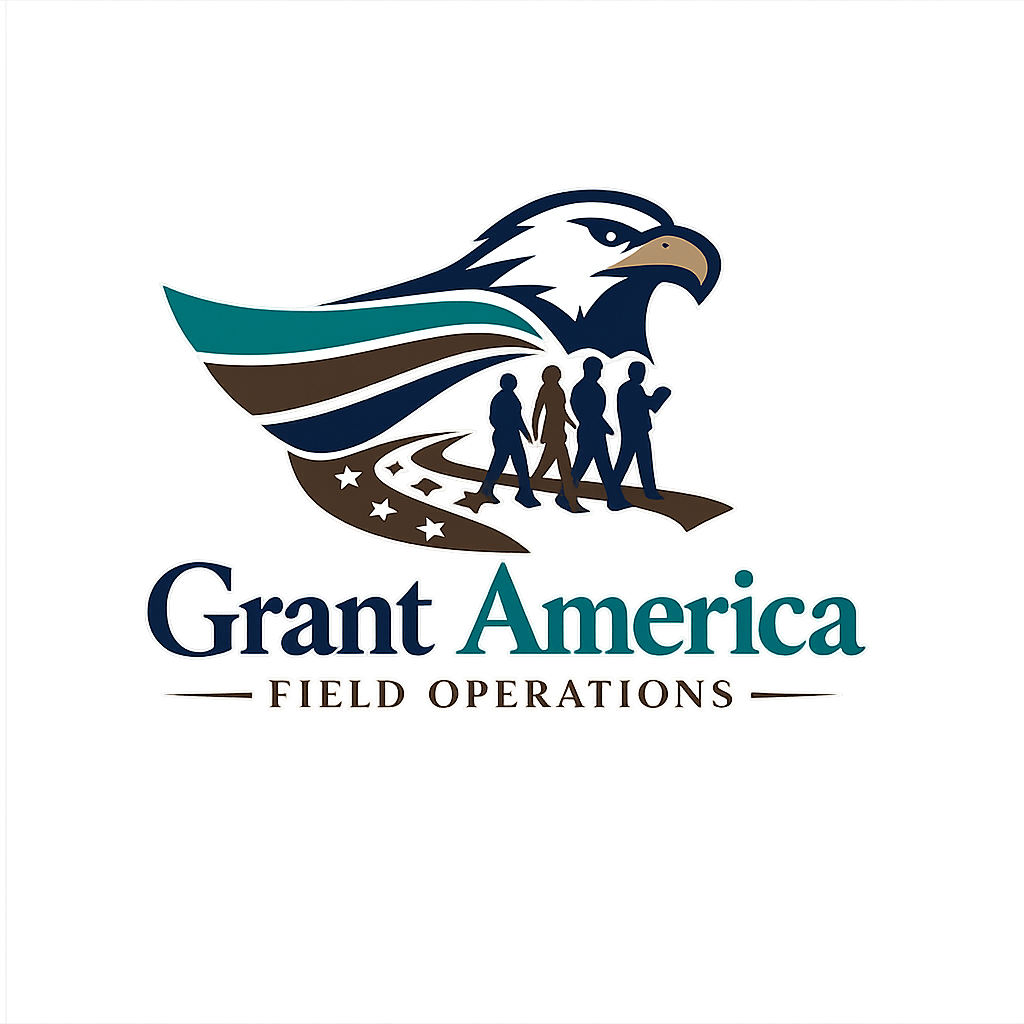 Grant America Field Operations logo with eagle or grassroots motif in navy, teal, and earth tones