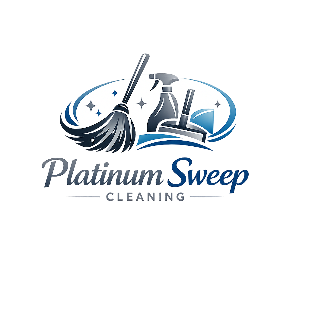 Abstract logo for Platinum Sweep Cleaning with cleaning tools like a broom