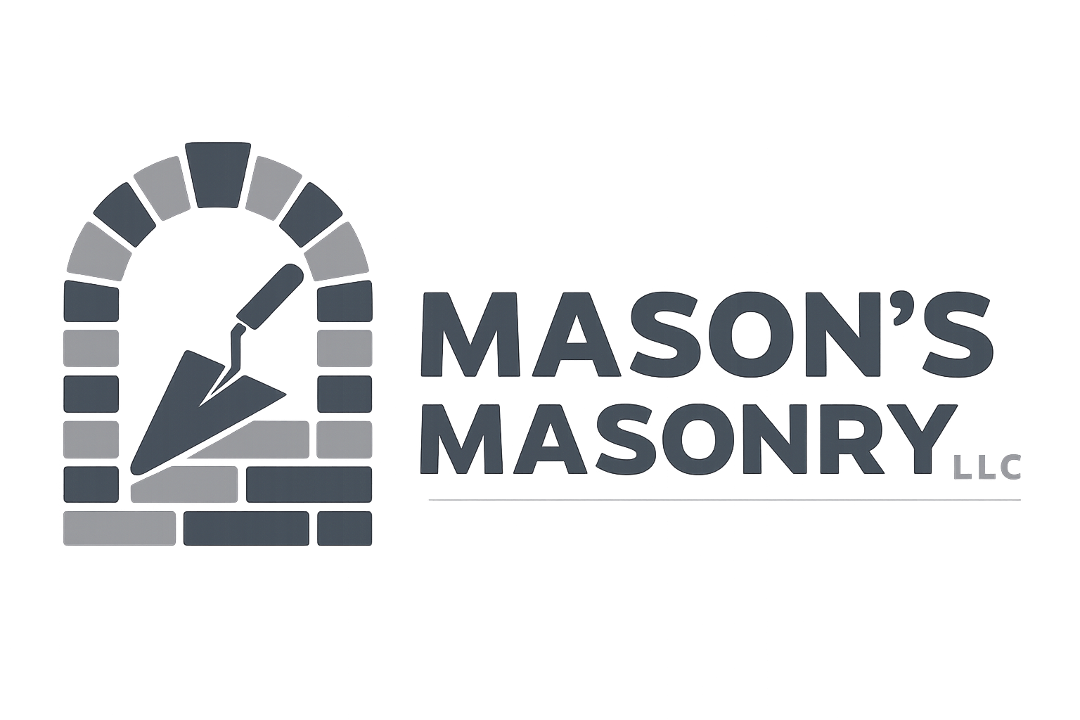 Masons Masonry LLC logo — charcoal and gray masonry contractor logo with stonework icon