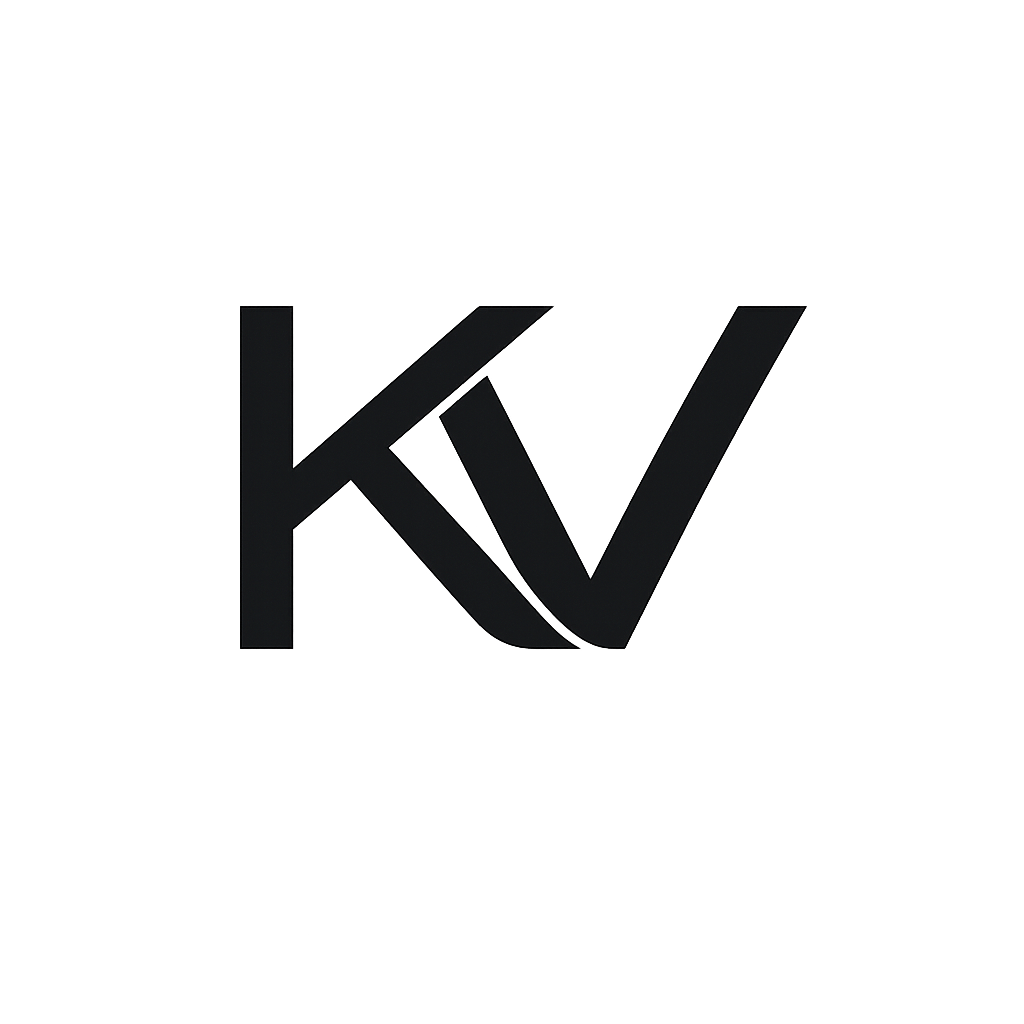 Minimalist monogram logo with intertwined 'KV', modern vibe, transparent background