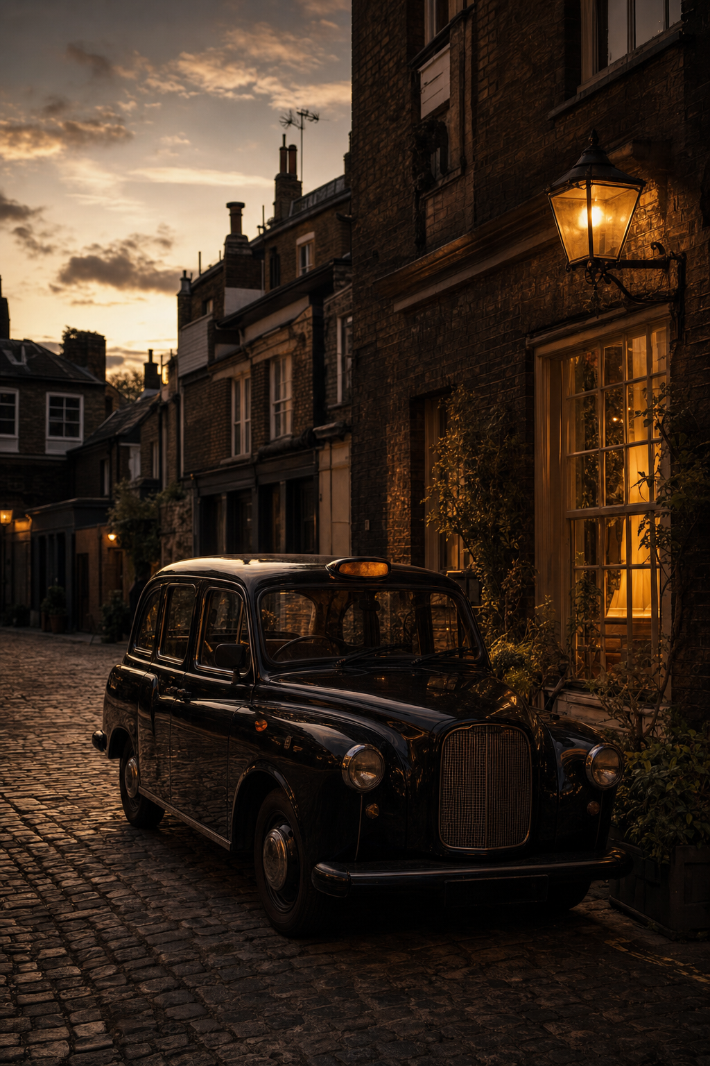 Navigating London's complex web of streets requires more than just an algorithm; it requires years of study. A view from inside a black cab looking through the front window at the busy streets of London.