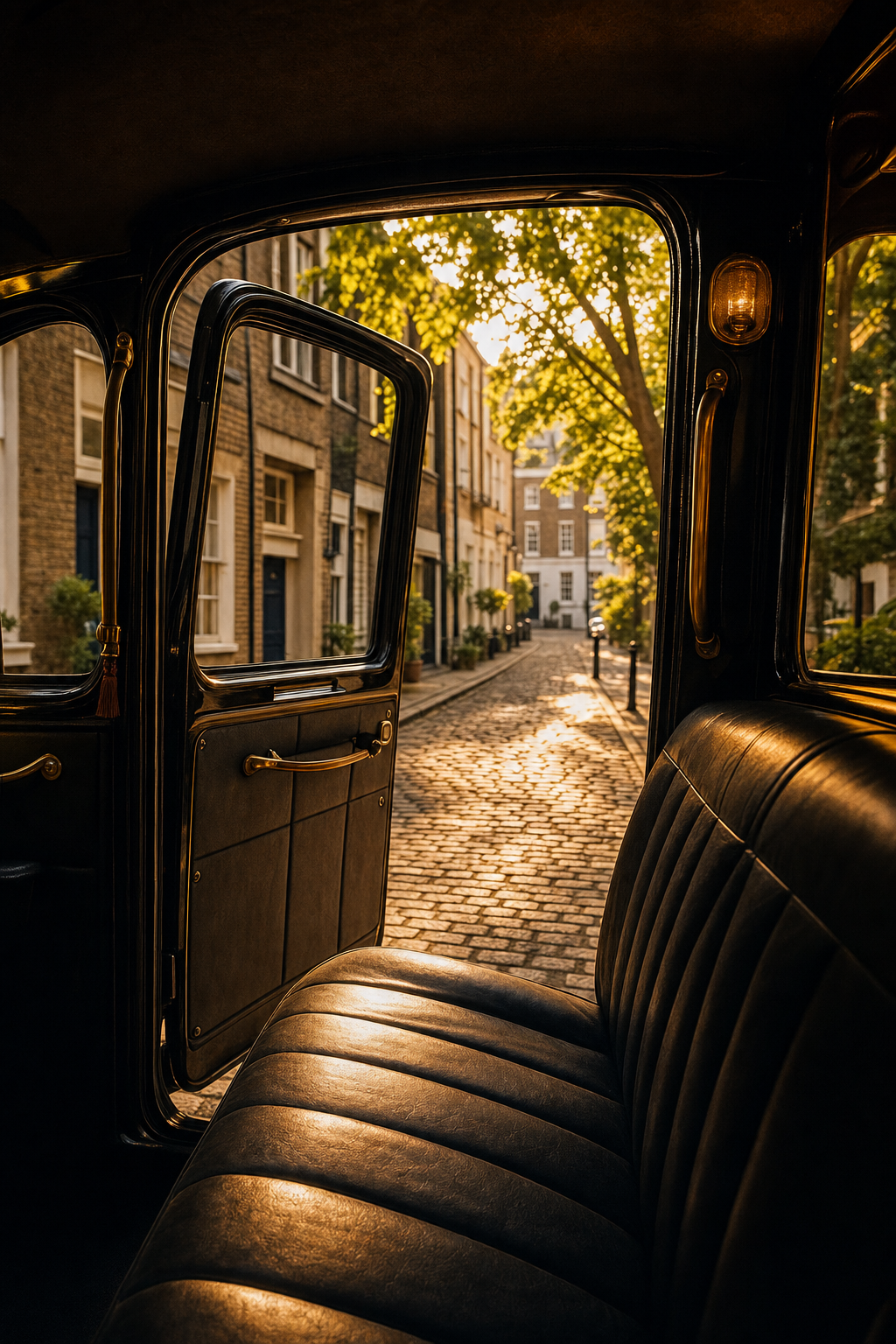 Make the most of your travel time by turning a simple transfer into a personalized history tour. A traditional black cab parked in front of a historic London landmark under a clear blue sky.