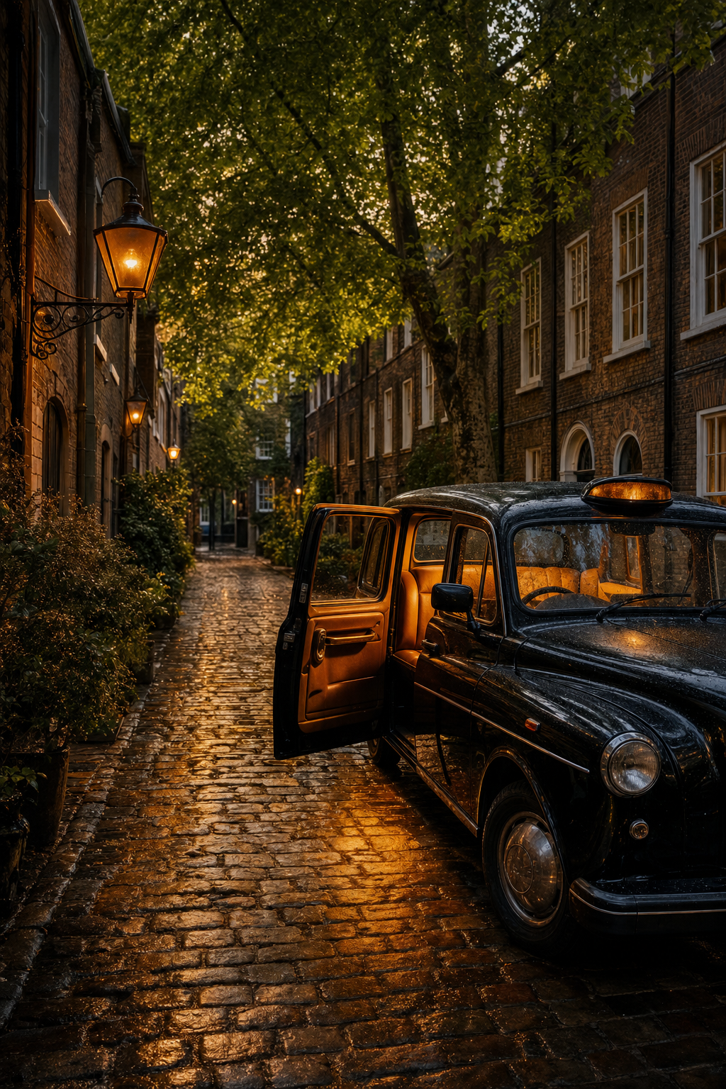 Spot historic sites like the Tower of London from the comfort of your private taxi. A traditional black cab parked near the Tower of London under a clear blue sky.