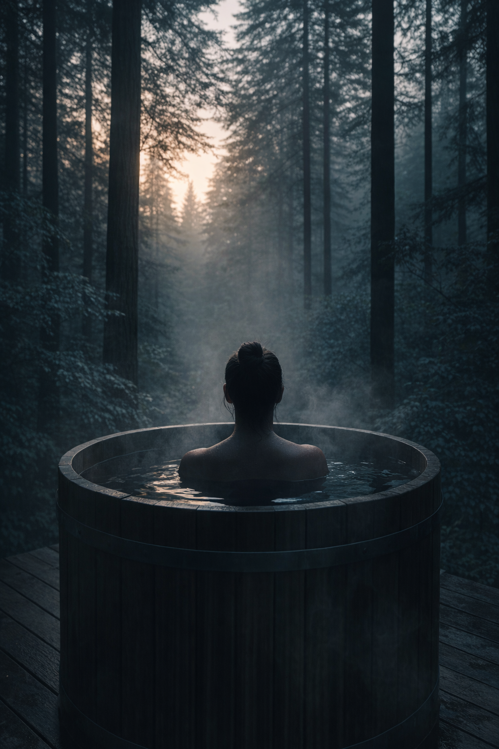 Cold immersion helps reduce systemic inflammation, a key driver of seasonal allergy symptoms. A person submerged in a sleek cold plunge tub, focusing on deep breathing and recovery.