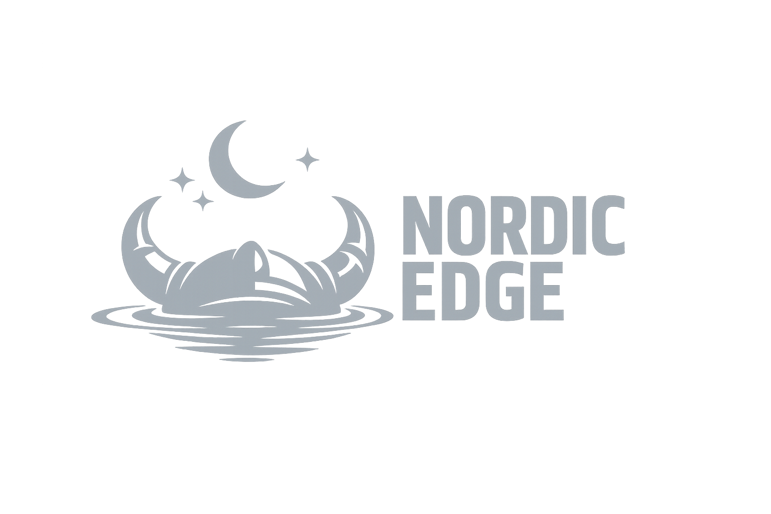 Minimalist modern logo for Nordic Edge with viking helmet and crescent moon