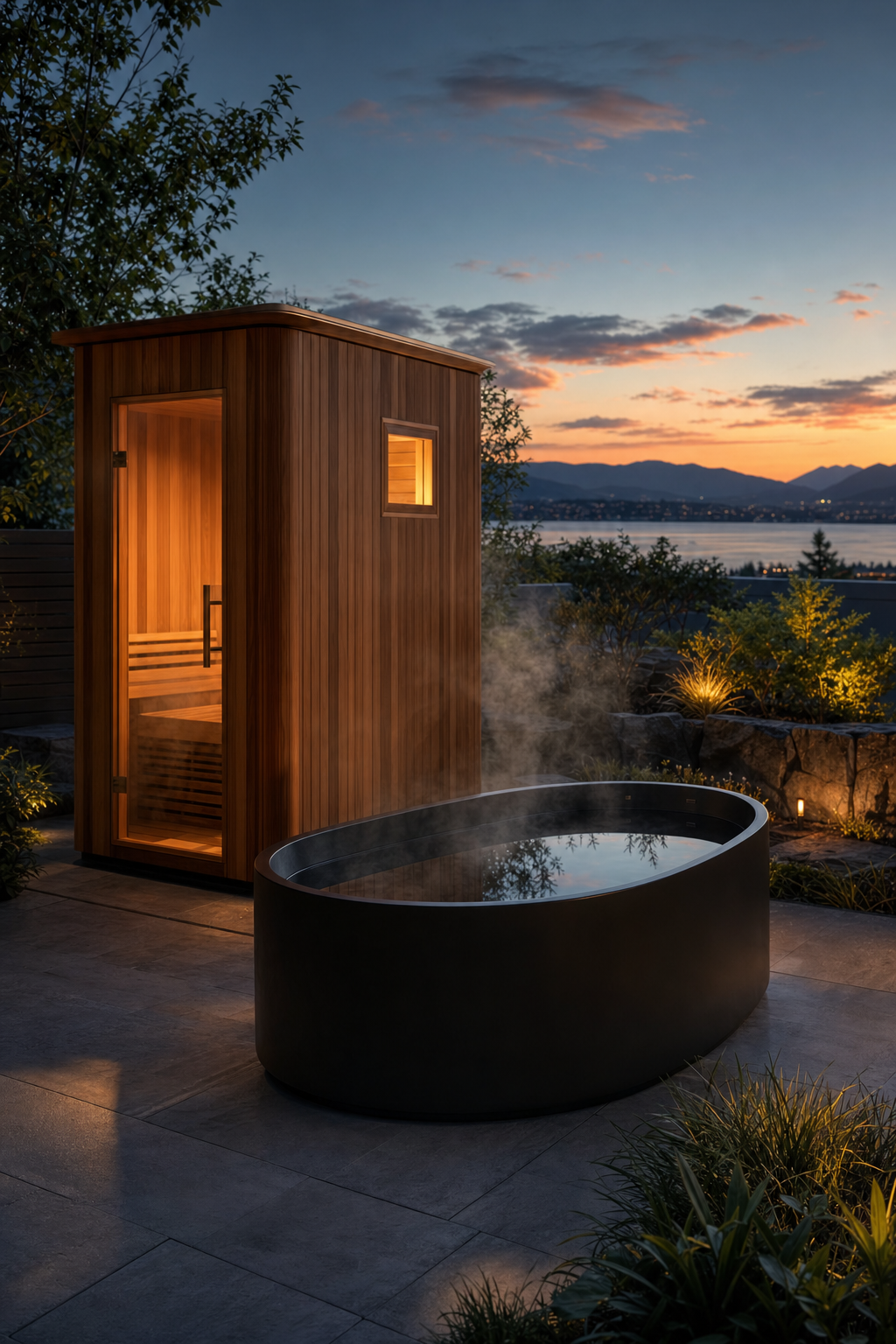 Mobile sauna and cold plunge setups are transforming corporate wellness events into meaningful rituals. A mobile sauna setup at an outdoor event venue, ready for a corporate group wellness session.