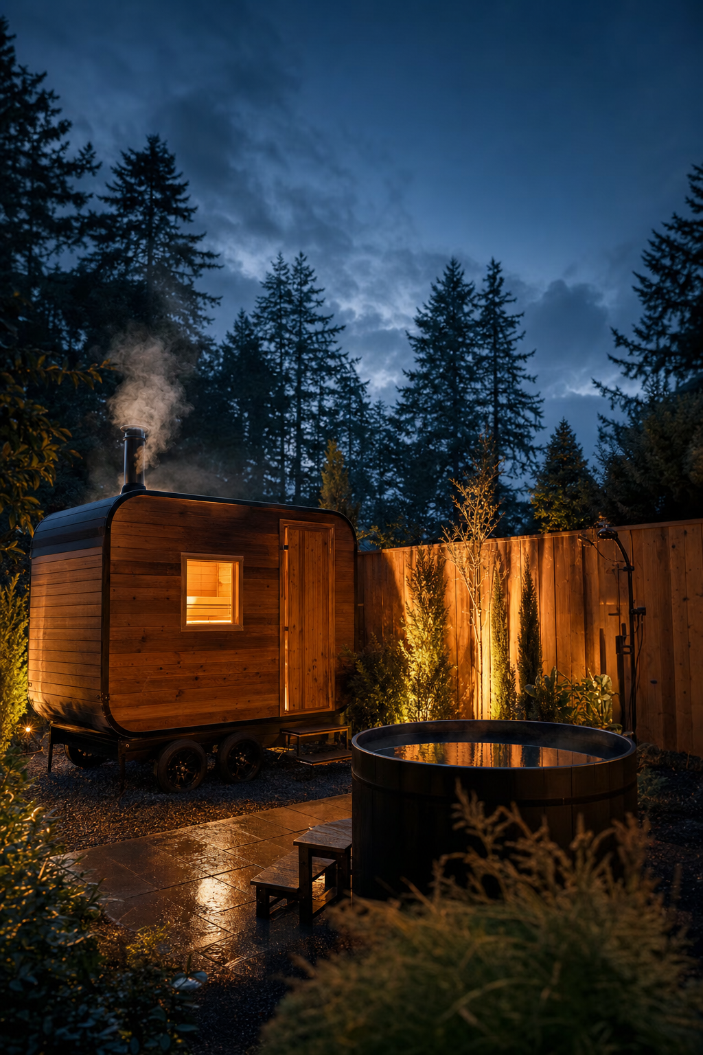 The immediate hormonal response to cold immersion is significant, but long-term gains require consistency. A person submerged in a cold plunge tub during a recovery session in Vancouver.