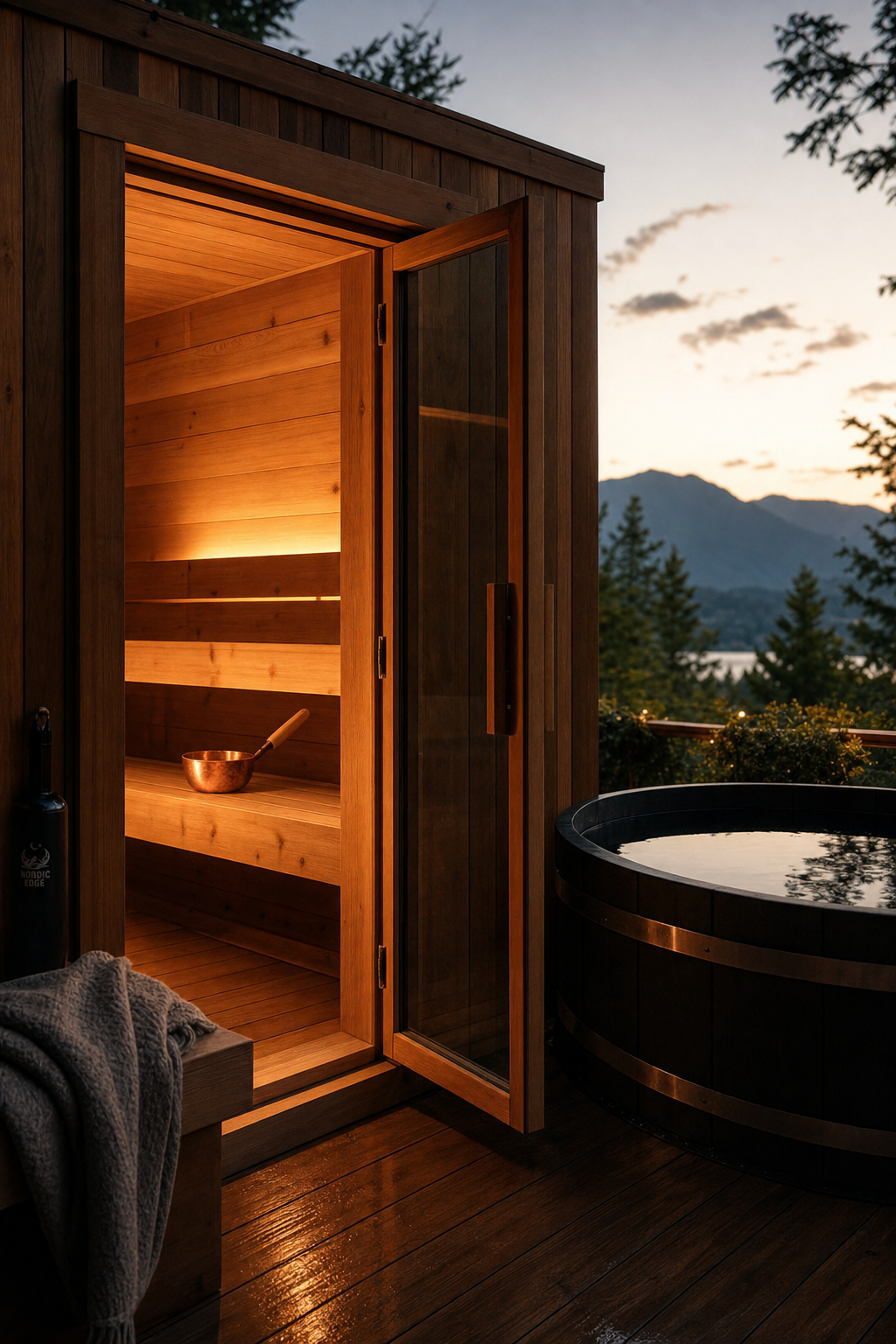 Elevating the professional recovery experience with premium mobile contrast therapy. Nordic Edge mobile sauna setup in a scenic outdoor Vancouver location.