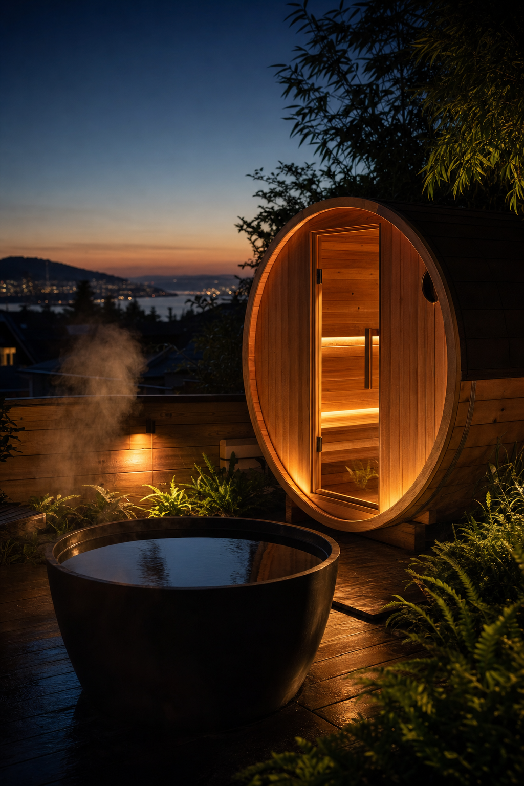 Sodium replenishment is critical for professional recovery, especially after the intense sweating of a sauna session. A close up of a mobile sauna setup with towels and water, emphasizing the importance of hydration during contrast therapy.