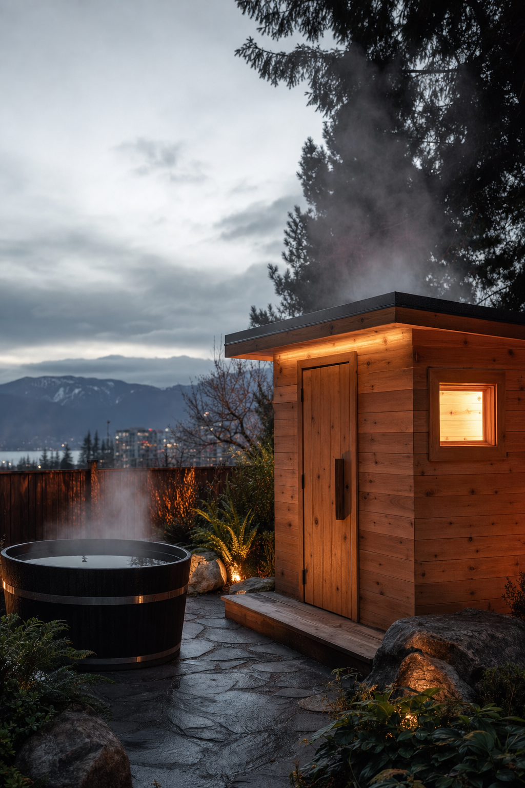 Saunas provide a rare, phone free environment where genuine human connection can flourish. A tranquil lifestyle shot of a person relaxing in a sauna, emphasizing presence and a lack of digital devices.