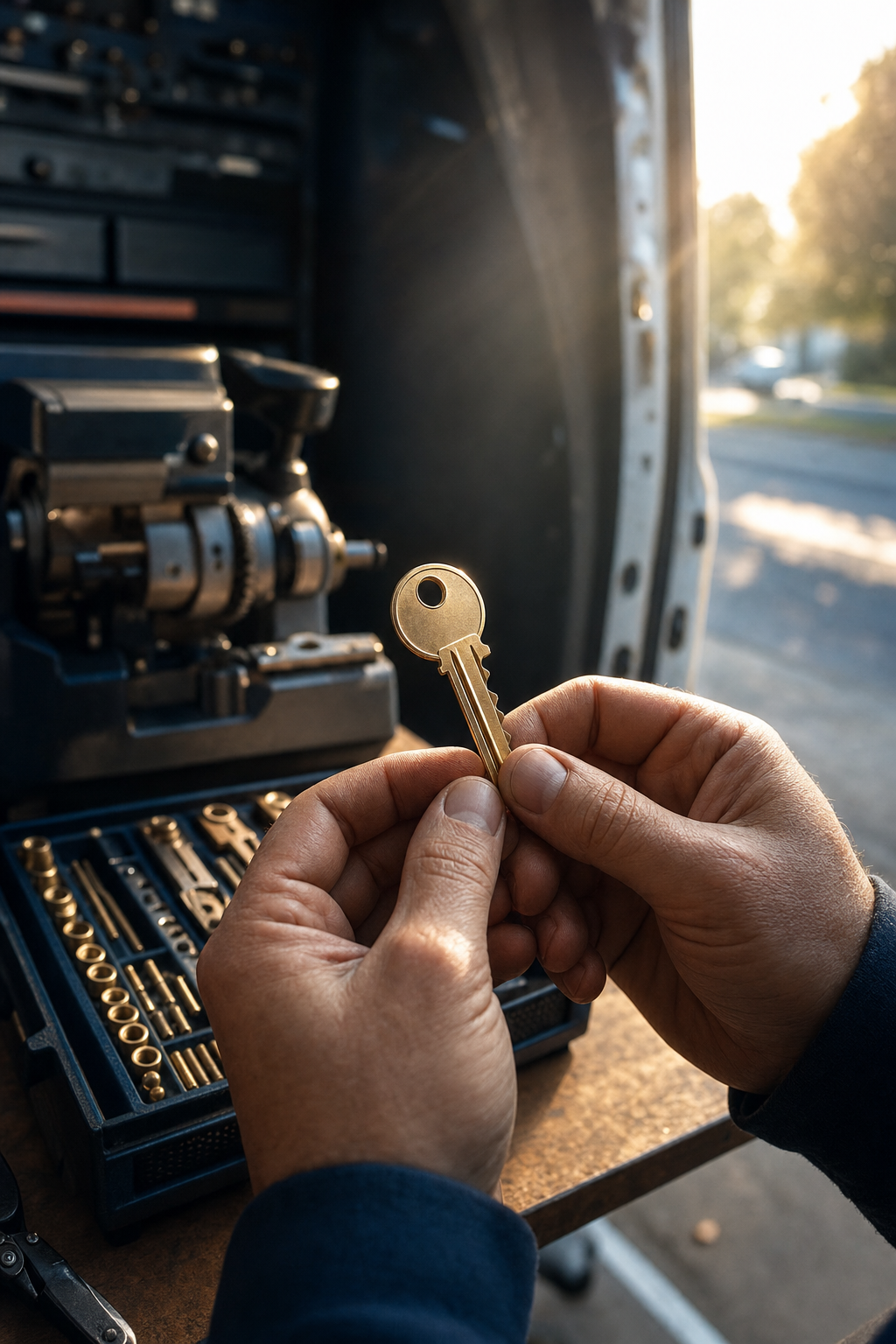 Professional lock maintenance ensures a smooth transition between tenants. Keymark Locksmith professional working on a residential lock.