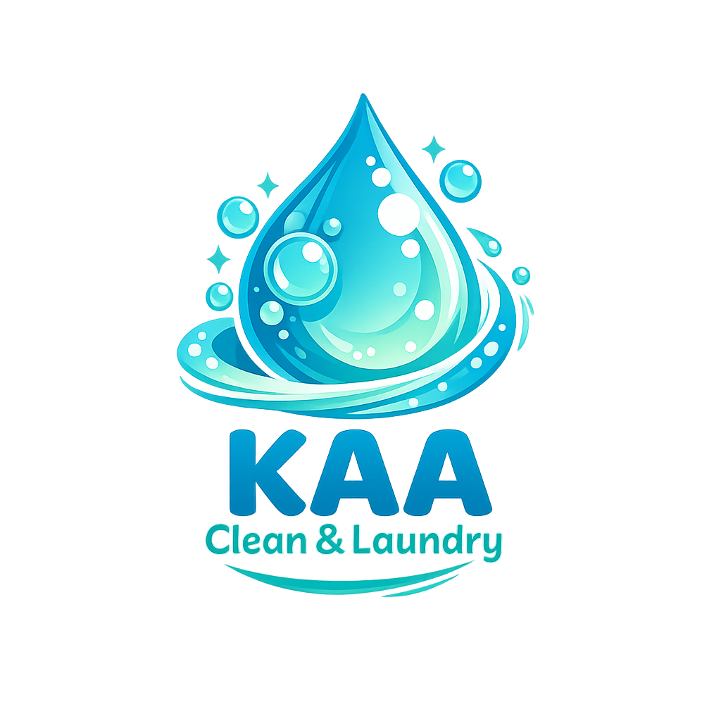 Logo for KAA Clean & Laundry with bubbly water droplet and aqua mint colors