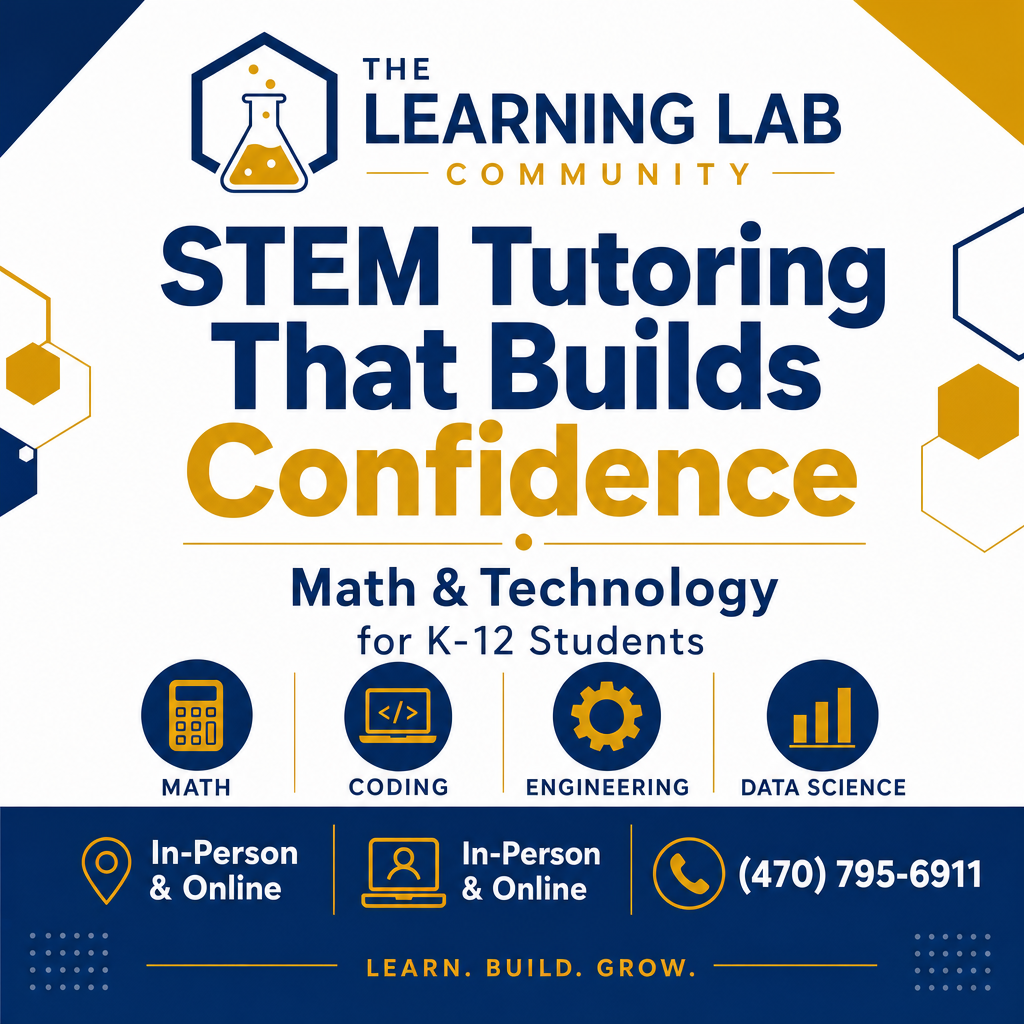Professional academic support can help bridge the gap and restore student confidence. Community flyer for The Learning Lab education services in the local neighborhood.