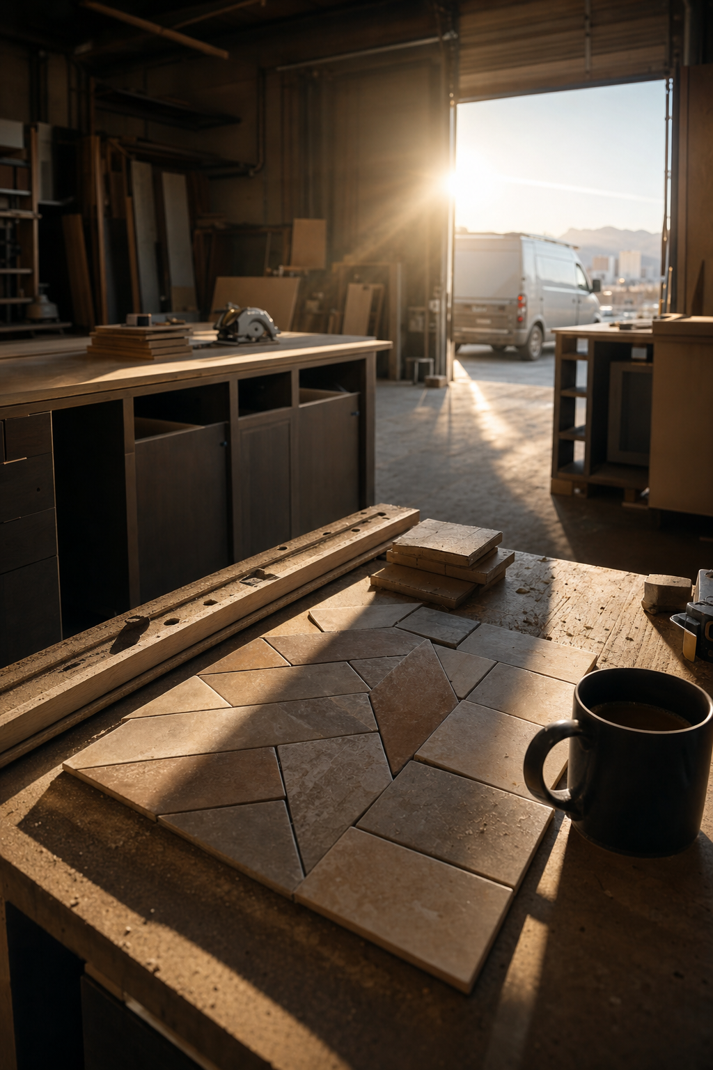 Navigating Clark County permits and HOA approvals is a critical first step in the timeline. Contractor reviewing blueprints for a kitchen remodel to ensure compliance with Clark County building codes.