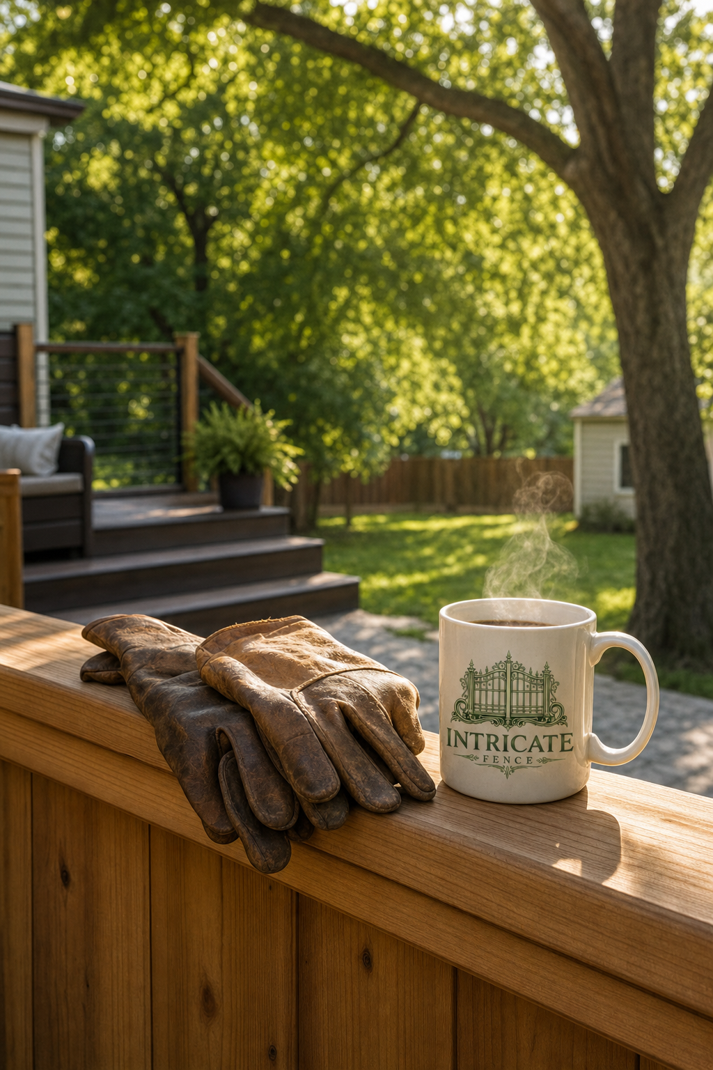 Choosing premium materials ensures your exterior project survives the Indiana climate. Modern horizontal slat fence showing premium wood grain and contemporary design.