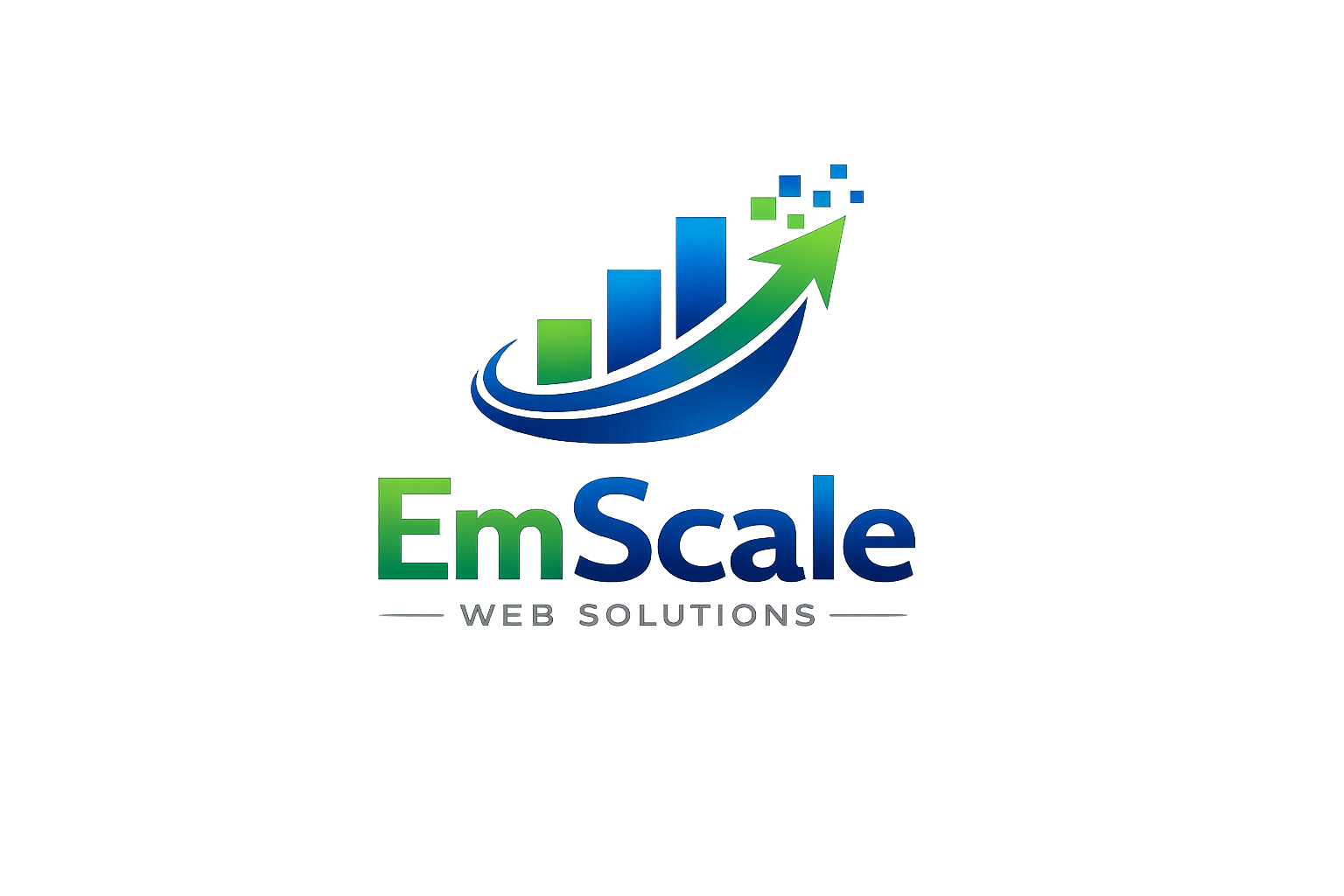 Logo for EmScale Web Solutions, featuring elements of growth and digital innovation.