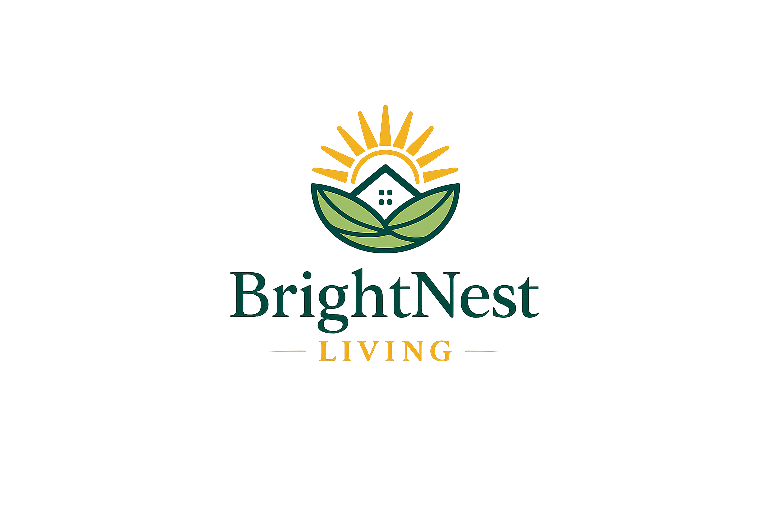 BrightNest Living logo — rich teal and gold on transparent background