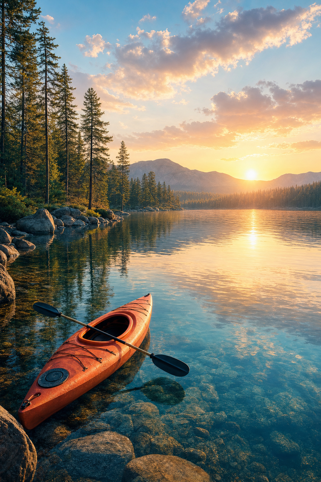 Mastering the basic forward stroke is the first step to an enjoyable day on the water. A close up view of a person holding a kayak paddle over the water.