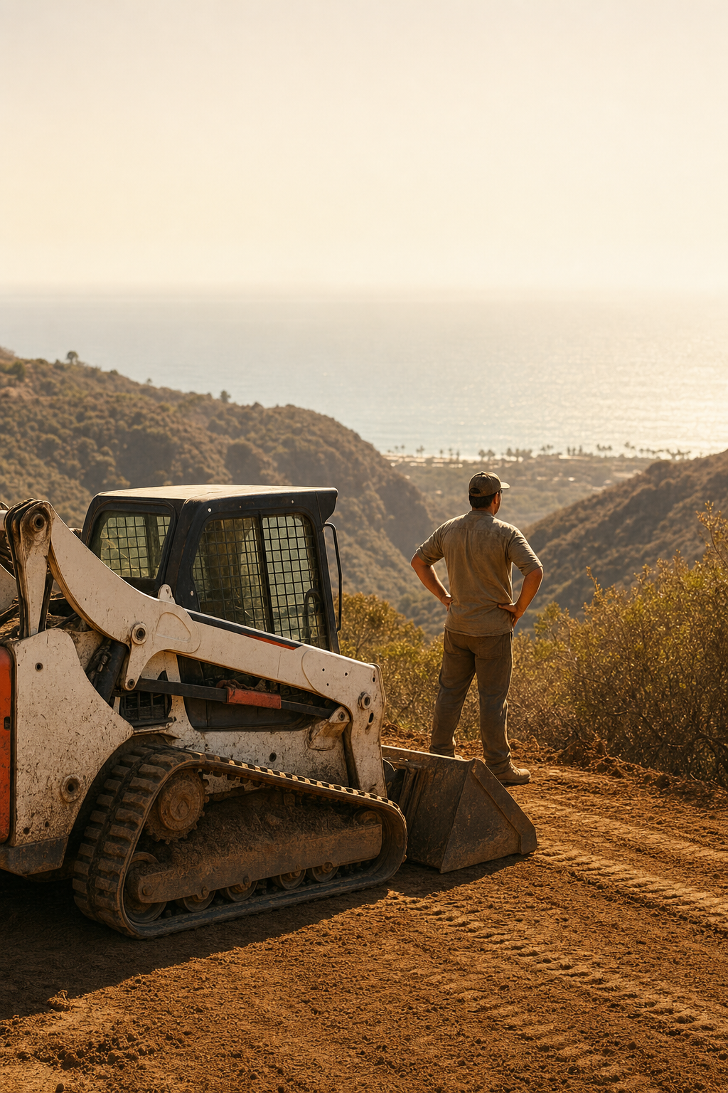 The complexity of excavation in clay soil is a primary factor in the final cost of drainage systems. A crew member operating heavy machinery for trenching and excavation on a residential lot.