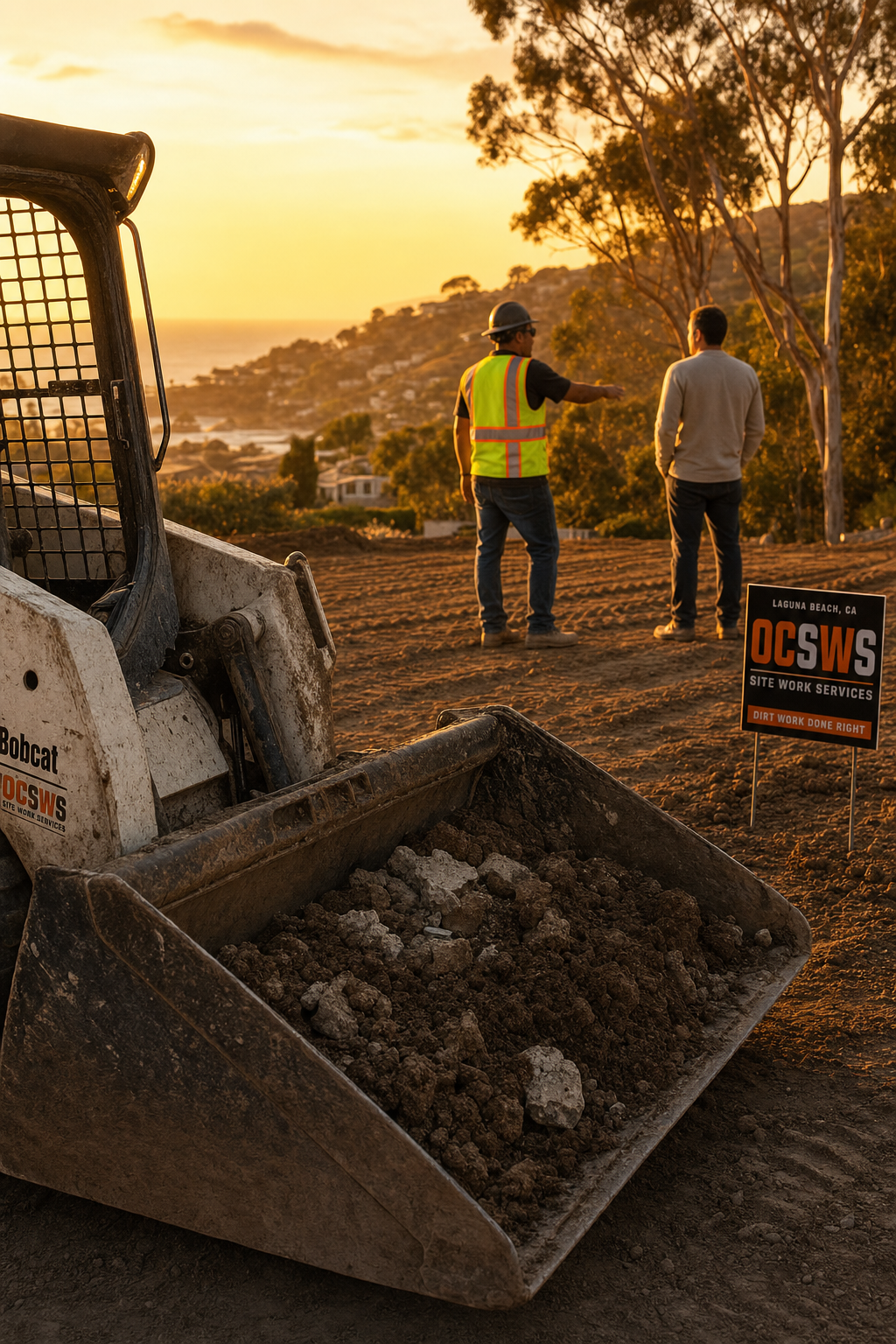 Efficiency is key: using the right equipment for Orange County site prep. Excavation equipment at a work site prepared for residential grading.
