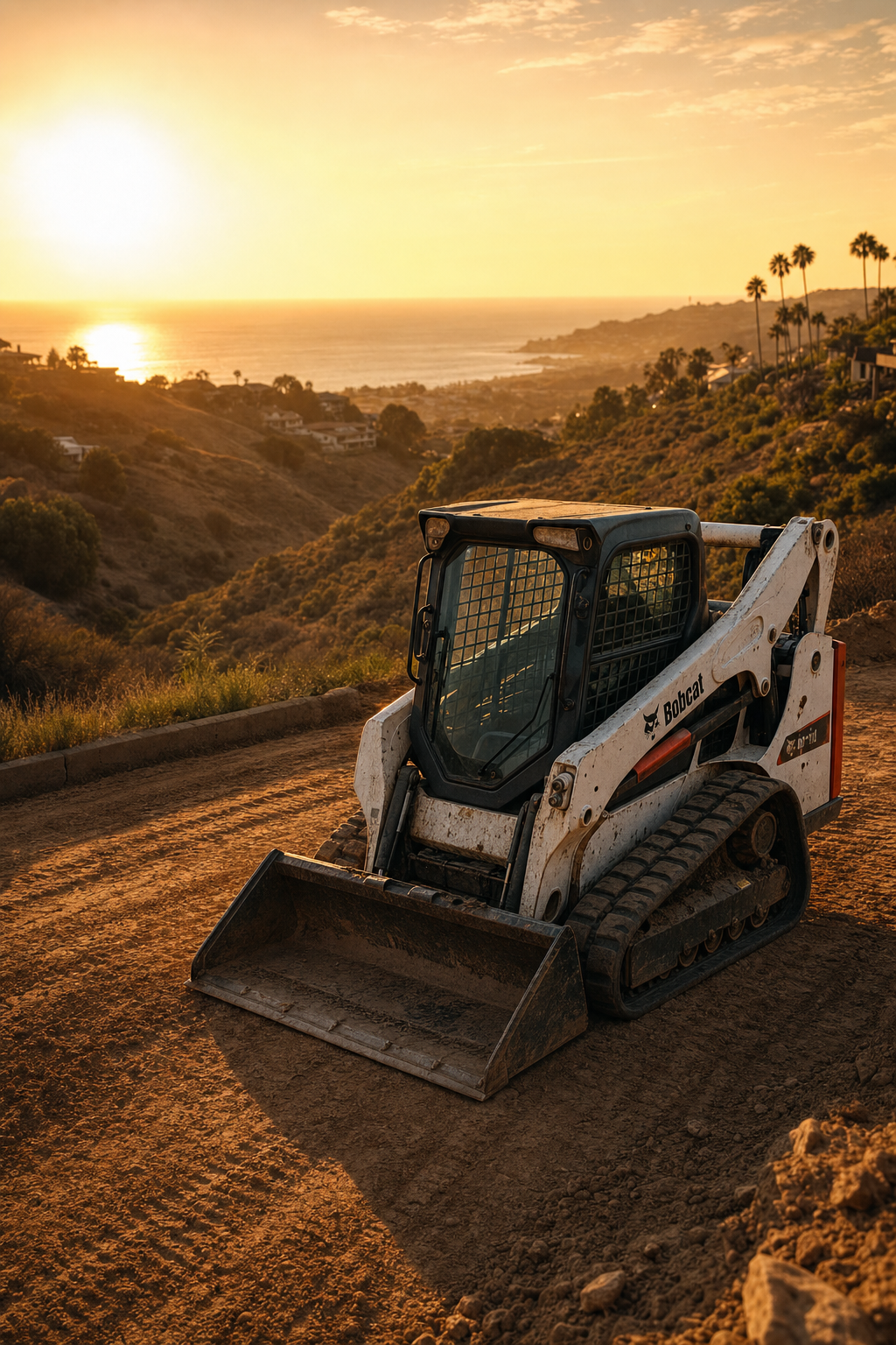 Handling the dense clay soil of Orange County requires heavy-duty equipment and experienced operators. Close up view of heavy machinery bucket engaging with dark clay soil on an excavation site.