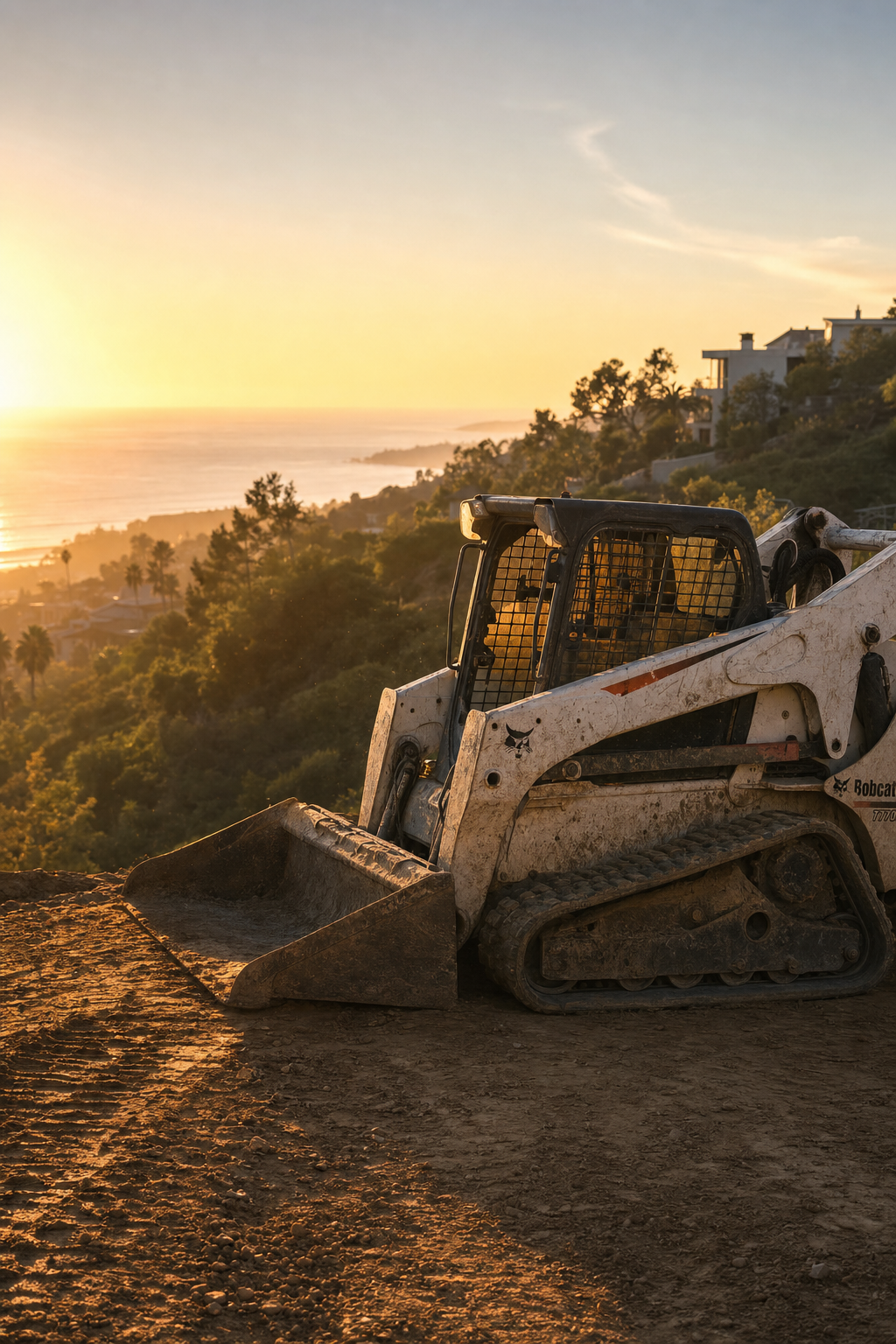 Professional site work teams maximize efficiency to help mitigate rising landfill costs. Heavy machinery and site workers preparing an Orange County property for demolition and hauling services.
