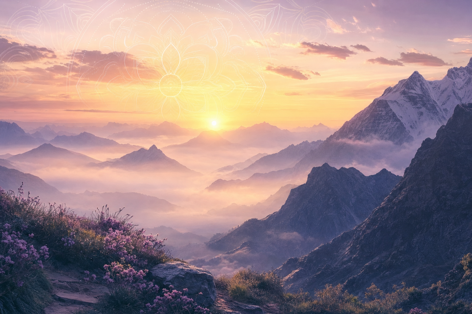 Paisaje de montaña con niebla para el Rito del Útero