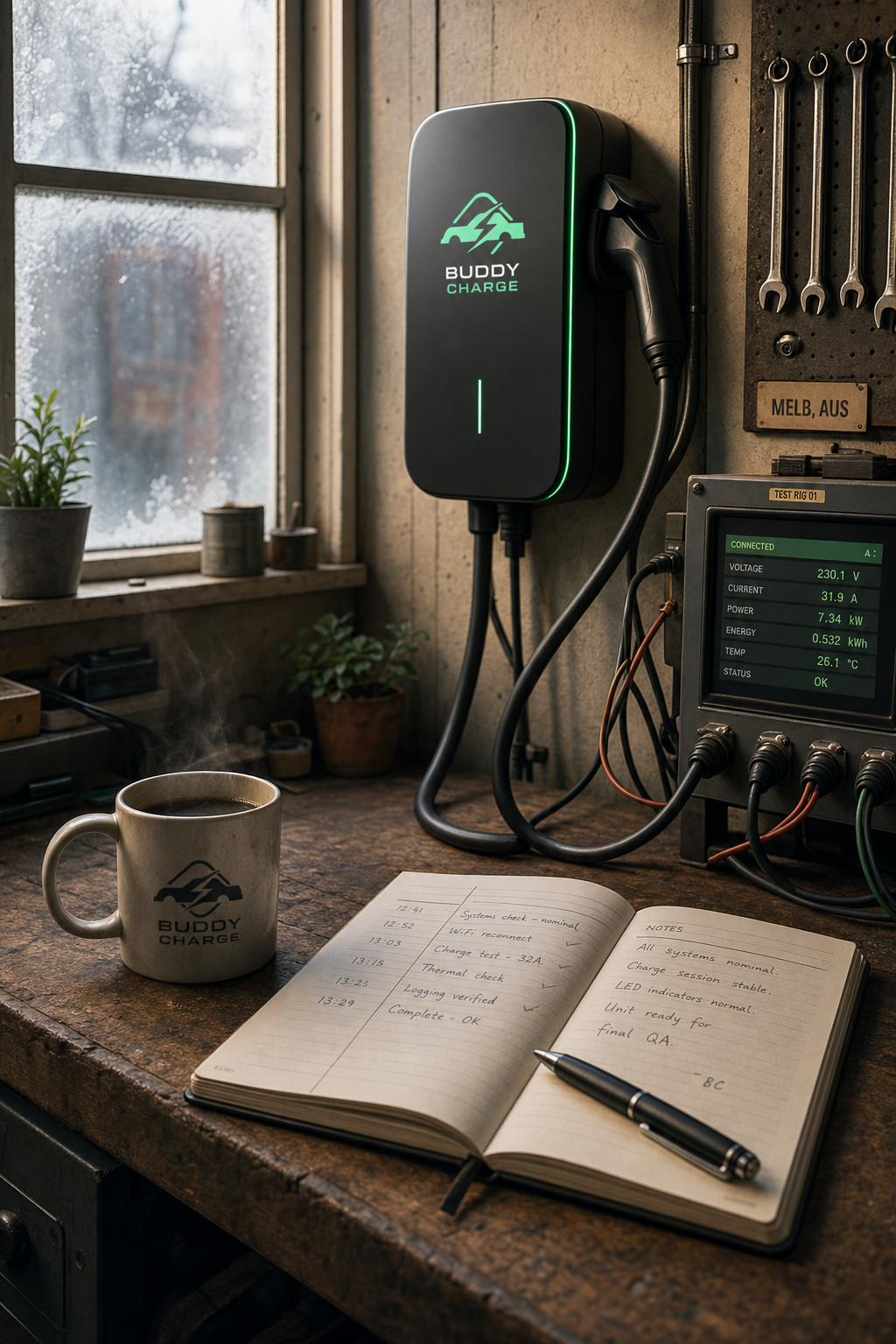 A dedicated wallbox is significantly faster and safer than a standard portable plug. Close up of a premium wall-mounted EV charging station with a charging cable ready for use.