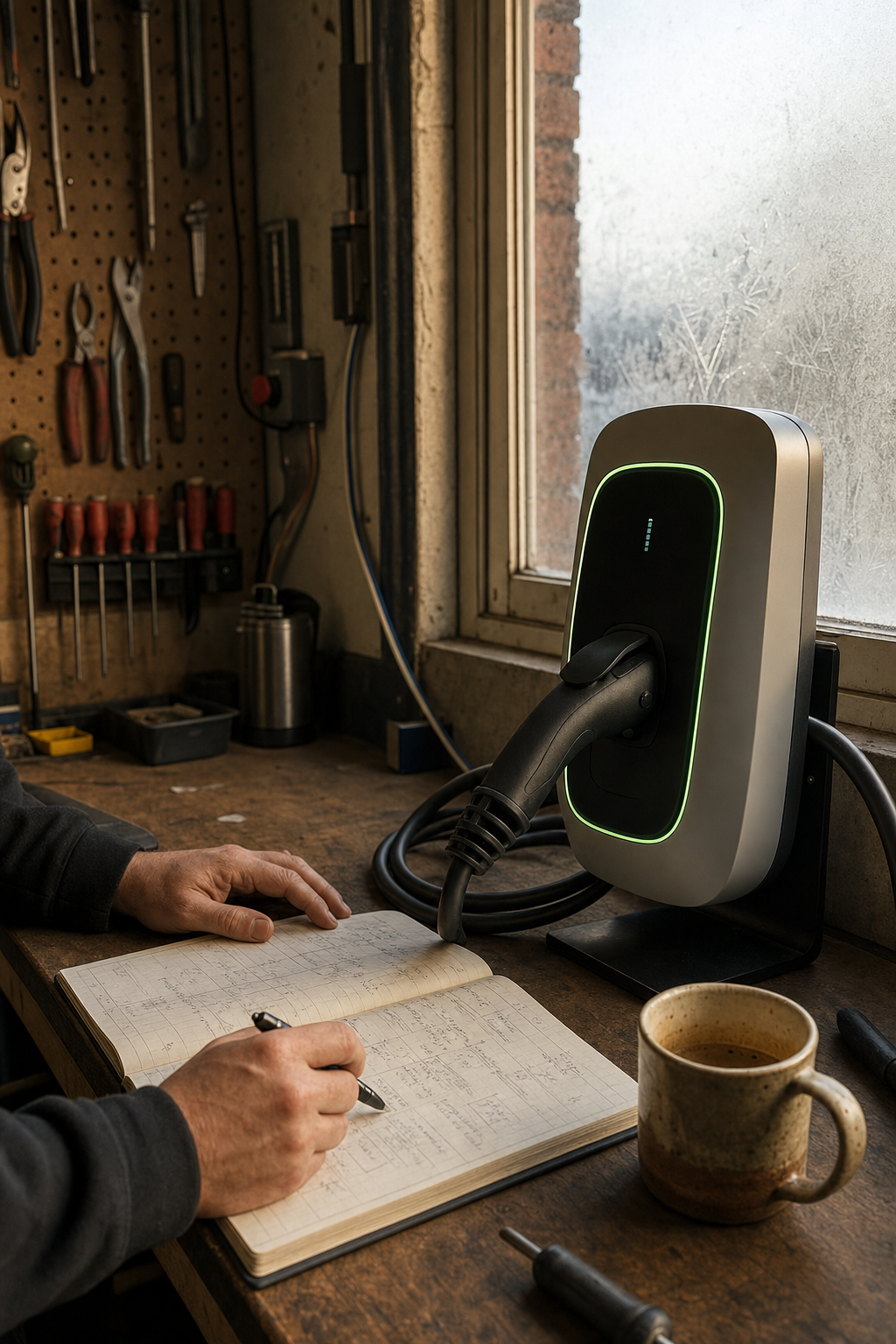 IP65-rated chargers are built to withstand everything the Australian climate throws at them. A weather-protected smart EV charger mounted on an exterior brick wall.