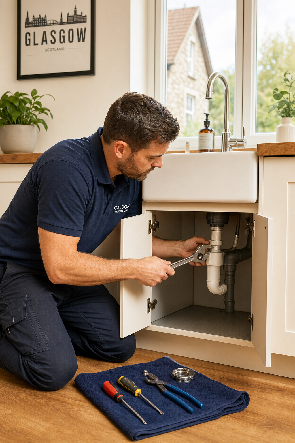 Professional maintenance services ensure that small repairs do not turn into major expenses due to poor coordination. A professional handyman performing essential property maintenance work inside a residential home in South Lanarkshire.