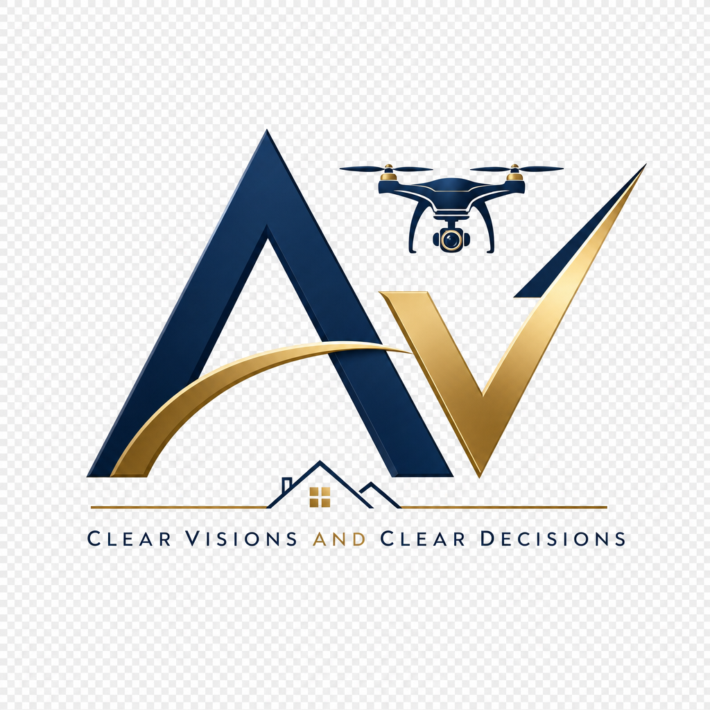Logo for Aerial Visum with tagline 'Clear Visions and Clear Decisions' in dark blue and gold accents
