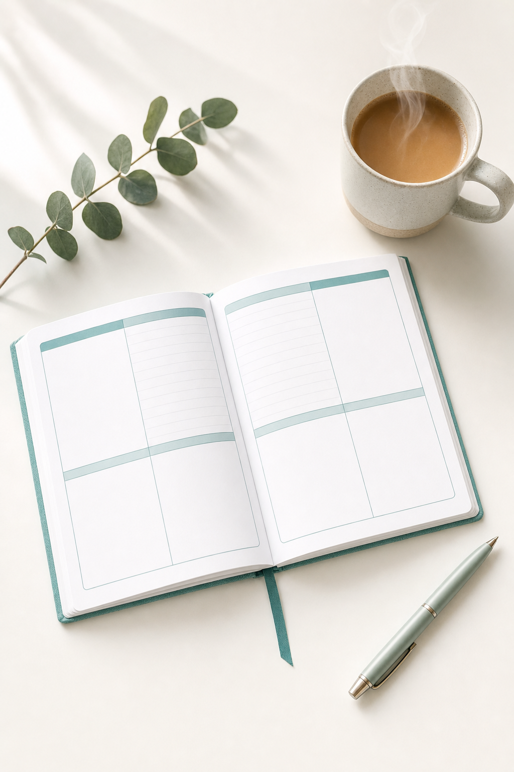 Transferring AI insights into a physical planner builds a stronger mind-body connection to your goals. A beautiful digital or printable planner page with a focus on simplicity and goal achievement.