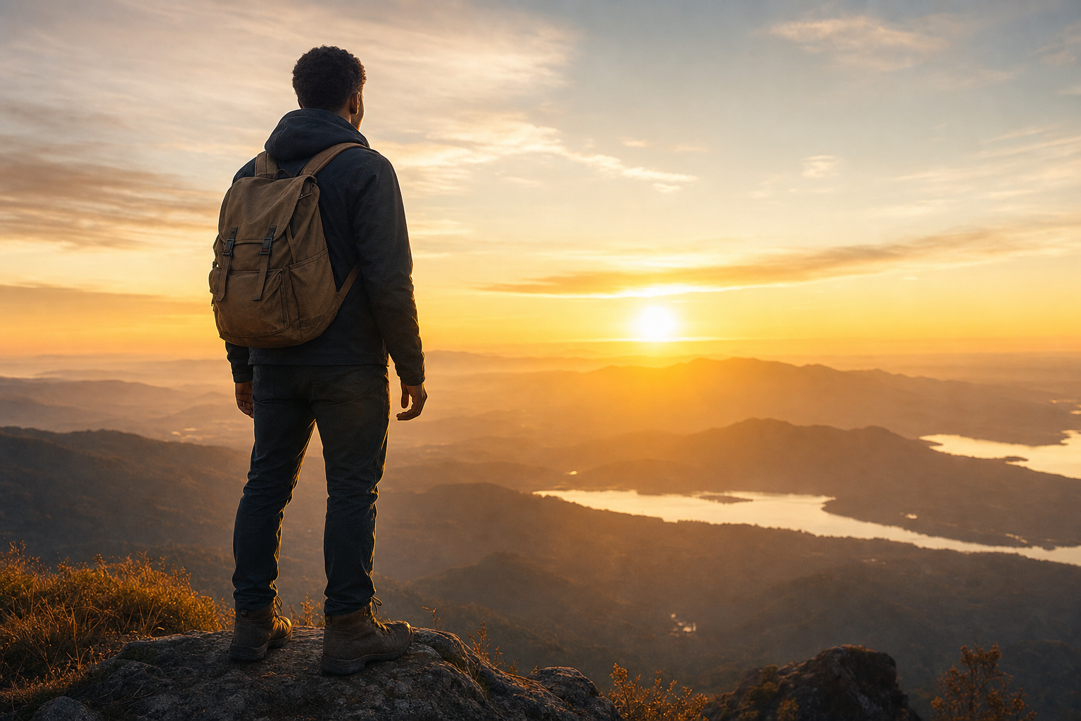 Une personne déterminée au lever du soleil, prête à faire le premier pas
