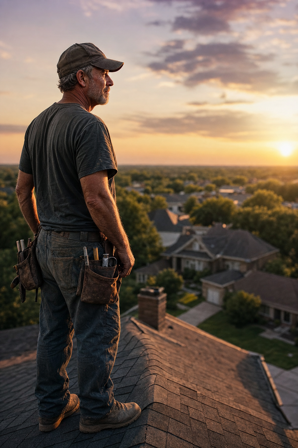 Drone technology allows for detailed inspections without the risk of damaging sun-weakened shingles. High quality aerial view of a clean shingle roof in the DFW area representing a drone inspection.
