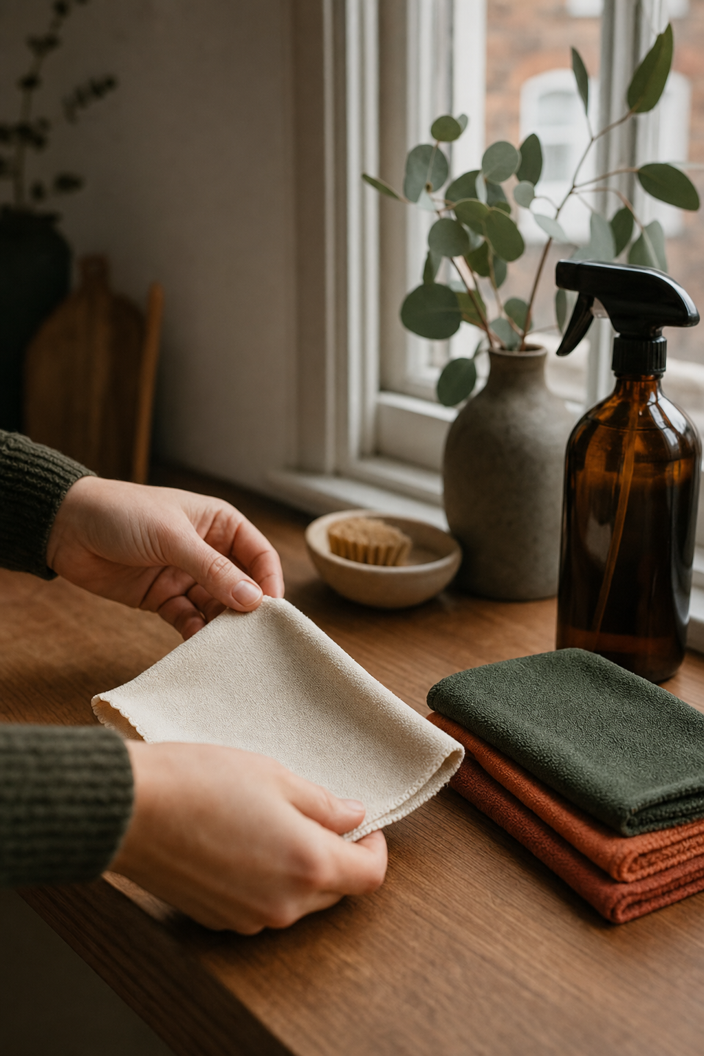 A thorough professional clean provides a fresh start for the winter damp season. Professional cleaner performing a detailed deep clean in a residential flat setting.