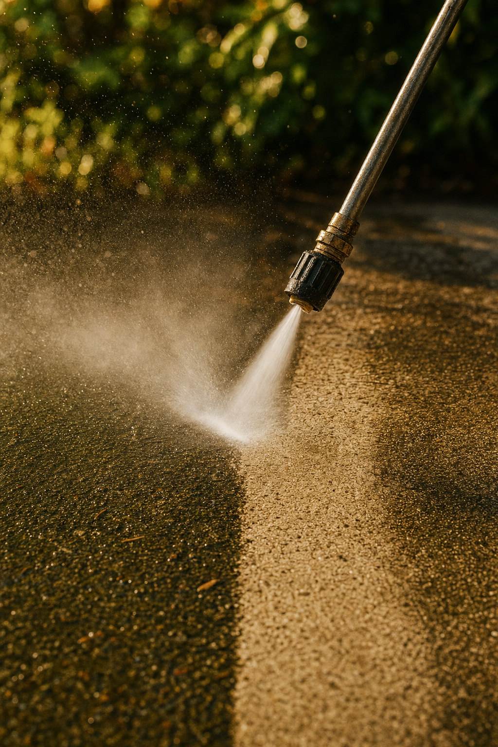 A clean exterior starts with a professional spring pressure washing routine. A clean, well-maintained home exterior with a freshly washed driveway and porch.