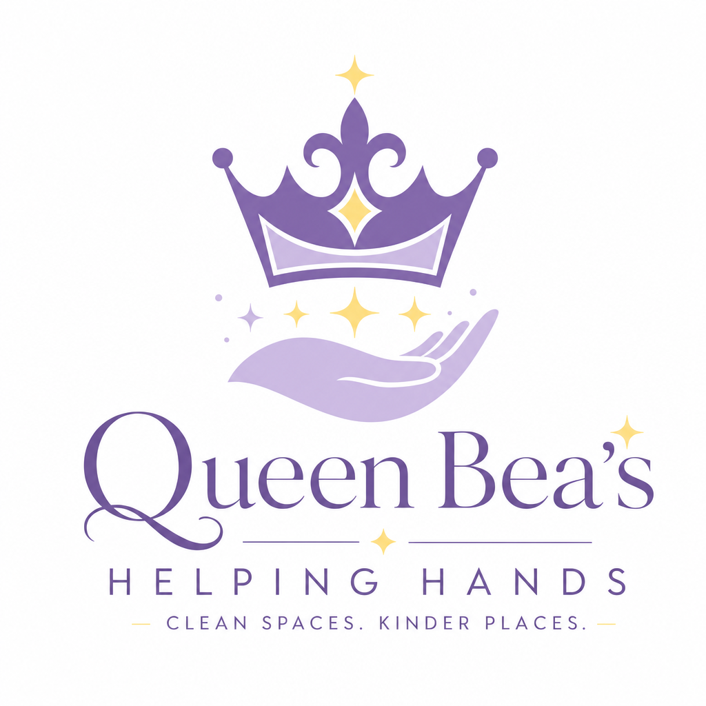 Queen Bea's Helping Hands logo concept in lavender and yellow