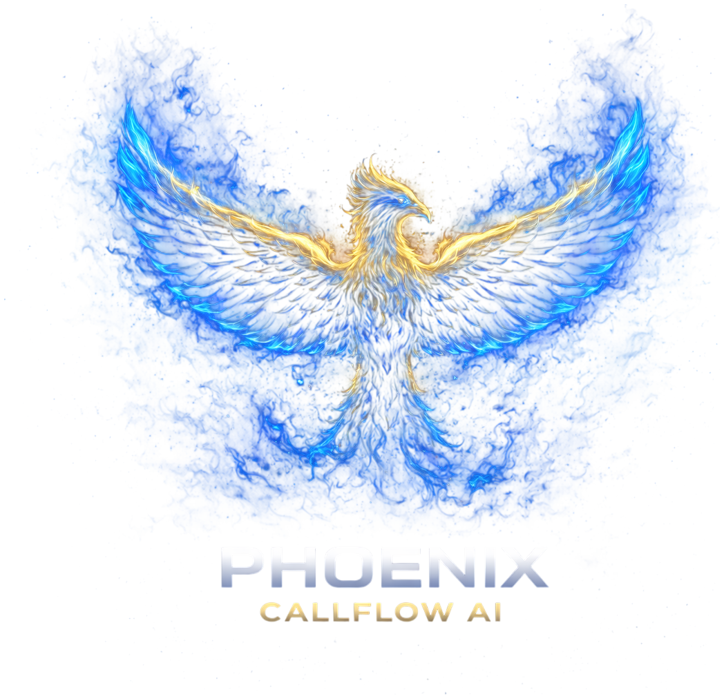 Phoenix Callflow AI logo with seamless blue flames