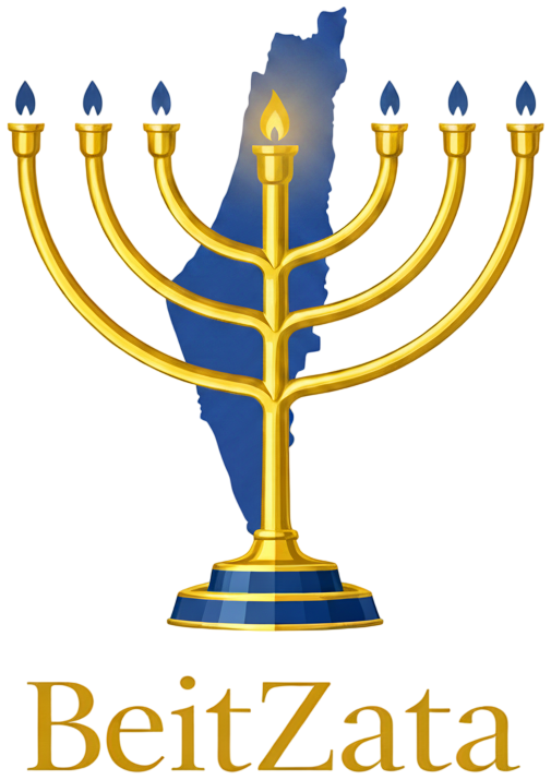 BeitZata - golden menorah with flame in the outline of Israel
