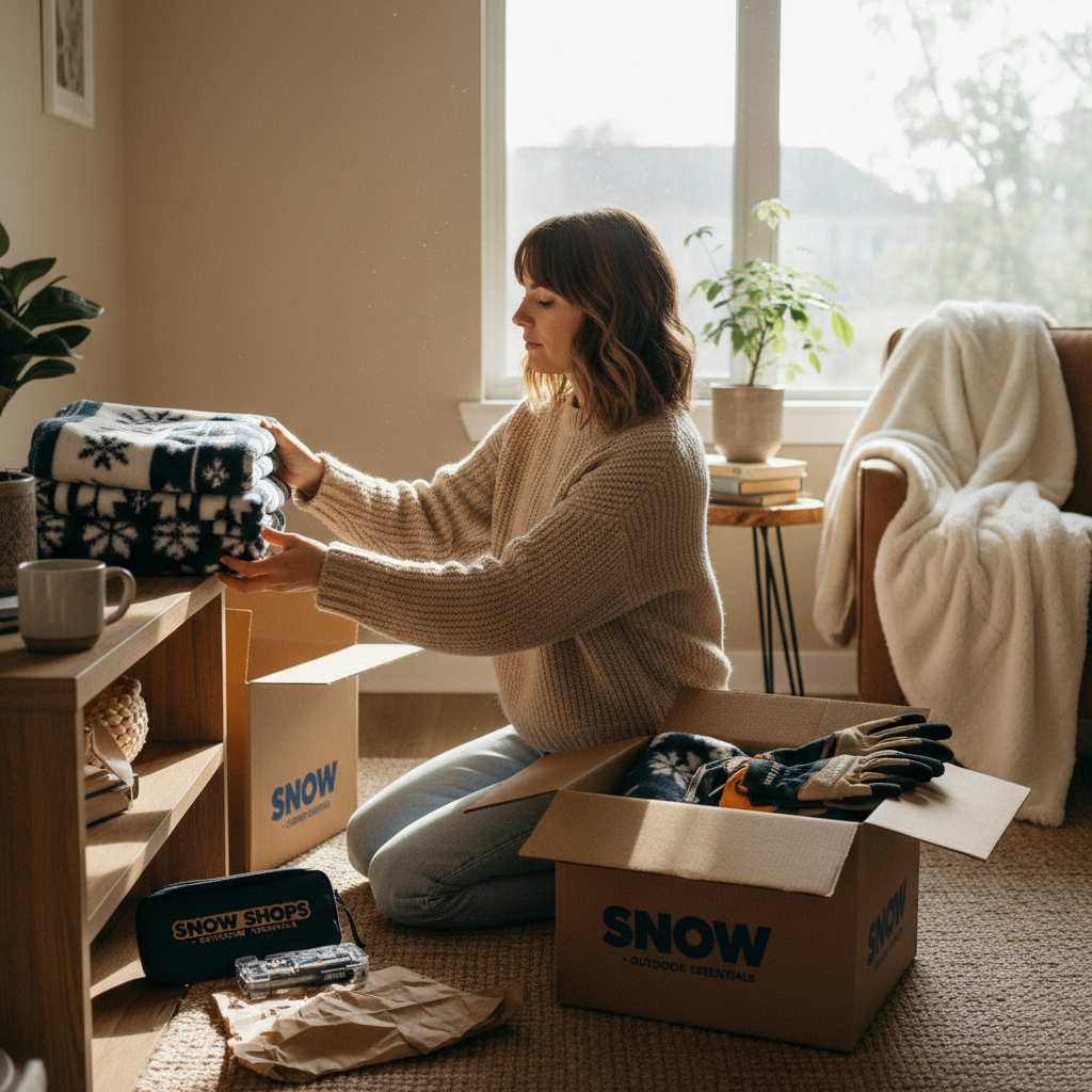 Small household adjustments, like organizing winterization supplies, can lead to significant energy savings. A person in a home setting organizing practical products and seasonal items recently purchased.