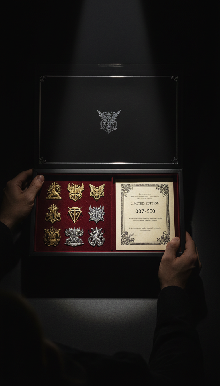 Exclusive Wild Card and anniversary gear often features unique metallic details and limited production runs. A close up unboxing of a limited edition collector item with metallic details and certificates.
