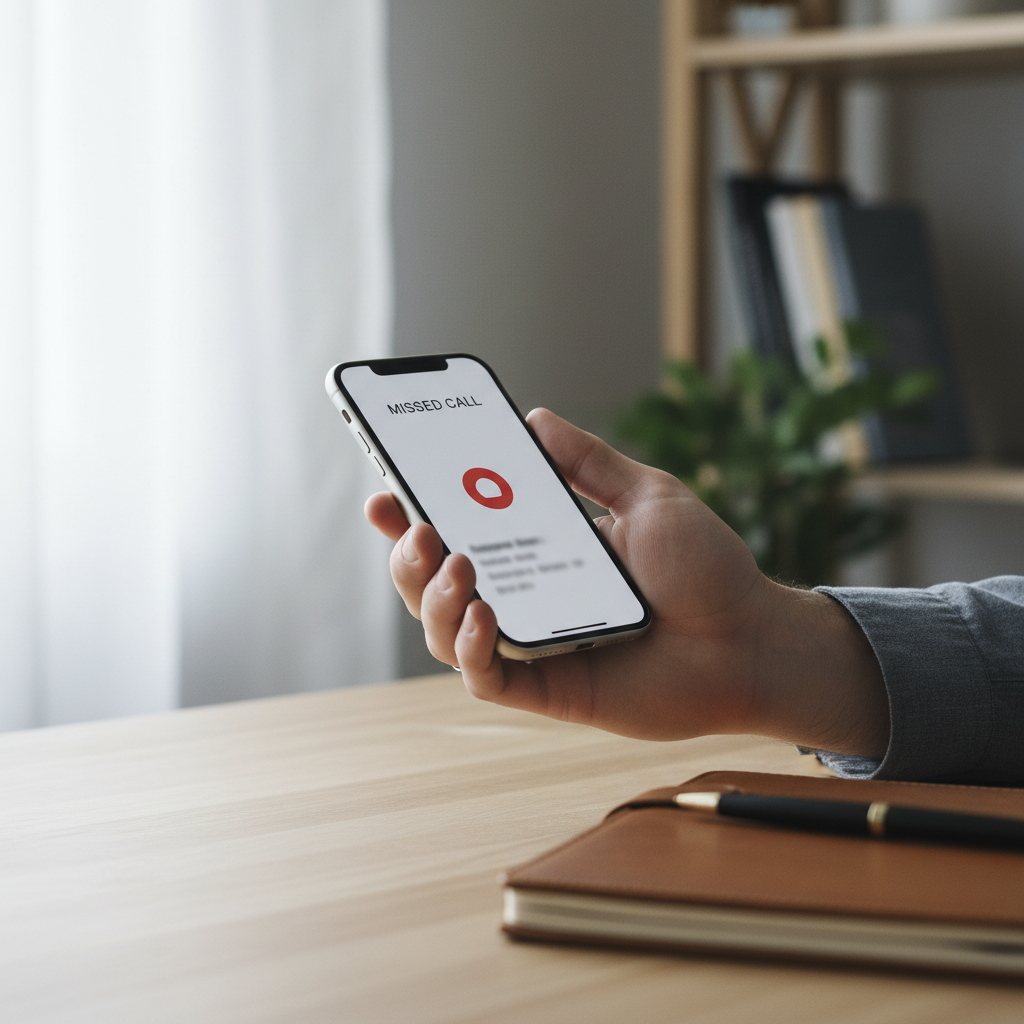 A missed inquiry is more than a notification: it is a direct leak in your property's potential revenue. Close-up of a business owner's hand checking a missed call notification on a smartphone, representing a lost lead.